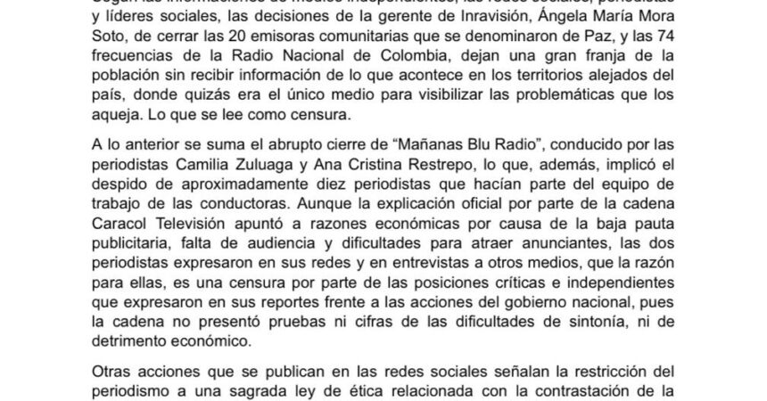Carta abierta a la comunidad: Red Colombiana de Periodismo Universitario.